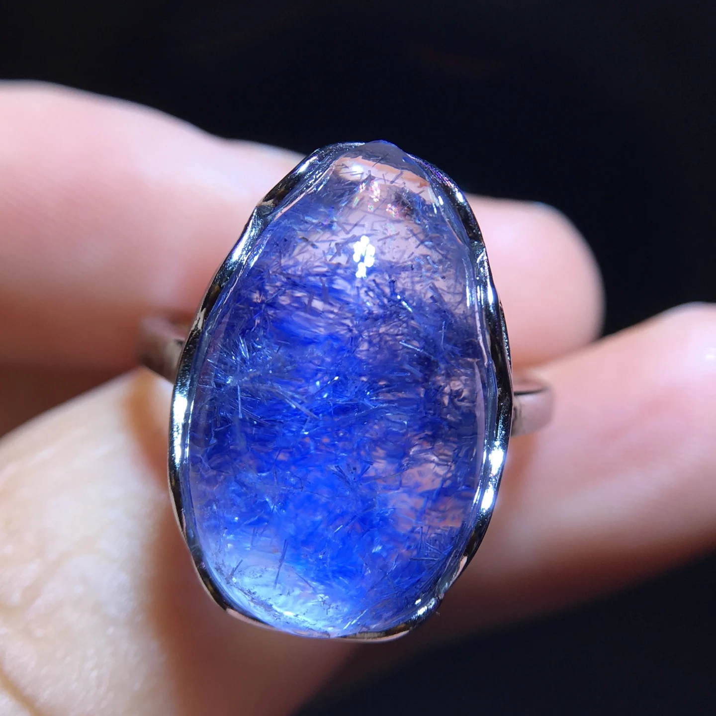 Natural Blue Rutilated Flower Adjustable Ring 19.8/12.2mm Woman Men Ring Rutilated Jewelry AAAAAAA