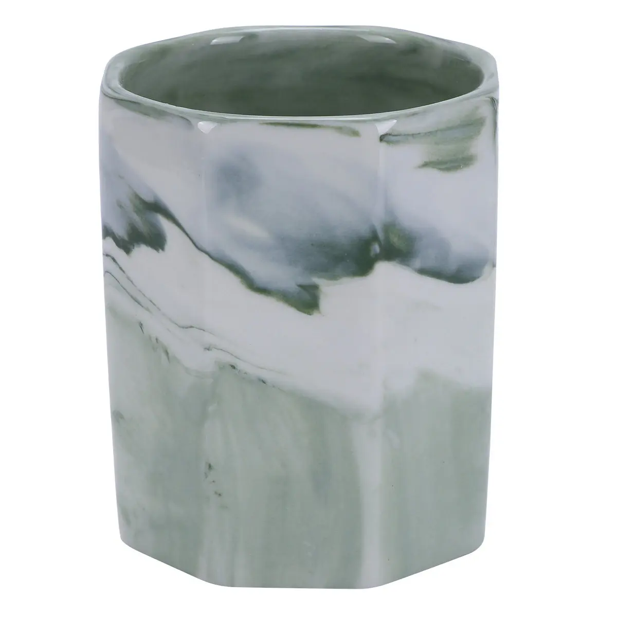 1Pcs Green Marble Ceramic Pen Holder Octagonal Pencil Organizer Makeup Brush Container Multifunctional Desk Storage