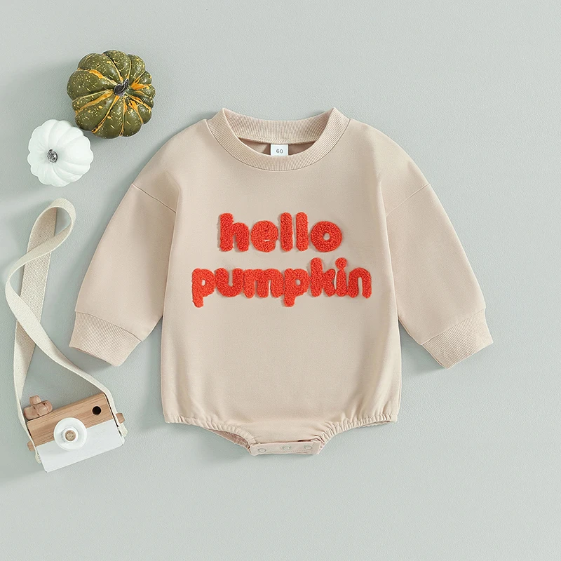 

Infant Halloween Costume s with Embroidered Letter Patch Long Sleeve Baby Rompers for Boys and Girls Toddler