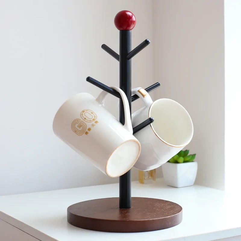 Solid Wood Cup Rack Wooden Six-claw Mark Cup Holder Kitchen Storage Drain Rack Various Materials