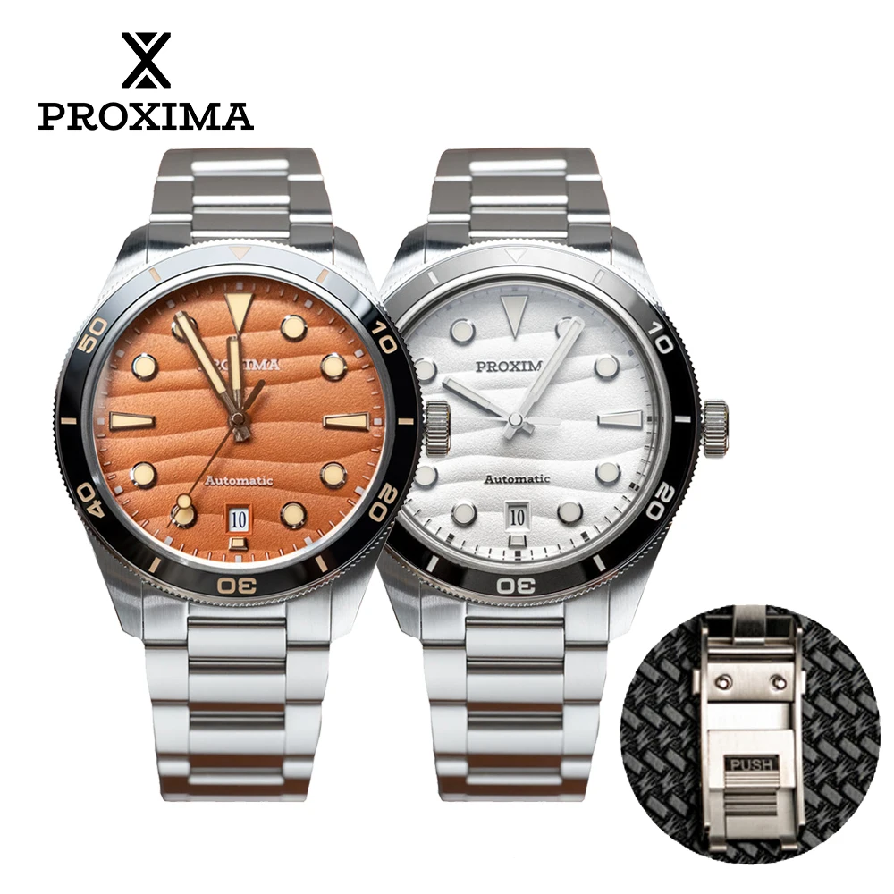 

Proxima PX1697-SM 39mm Men Watch Desert Texture Dial Bubble Sapphire PT5000 Automatic Mechanical Watches WR 20Bar Luminous