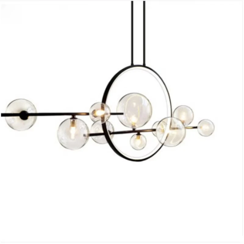 Personalized Long Strip Restaurant Lamp Glass Bubble Lamp Nordic Dining Table bar Lamp Cafe Iron Chandelier