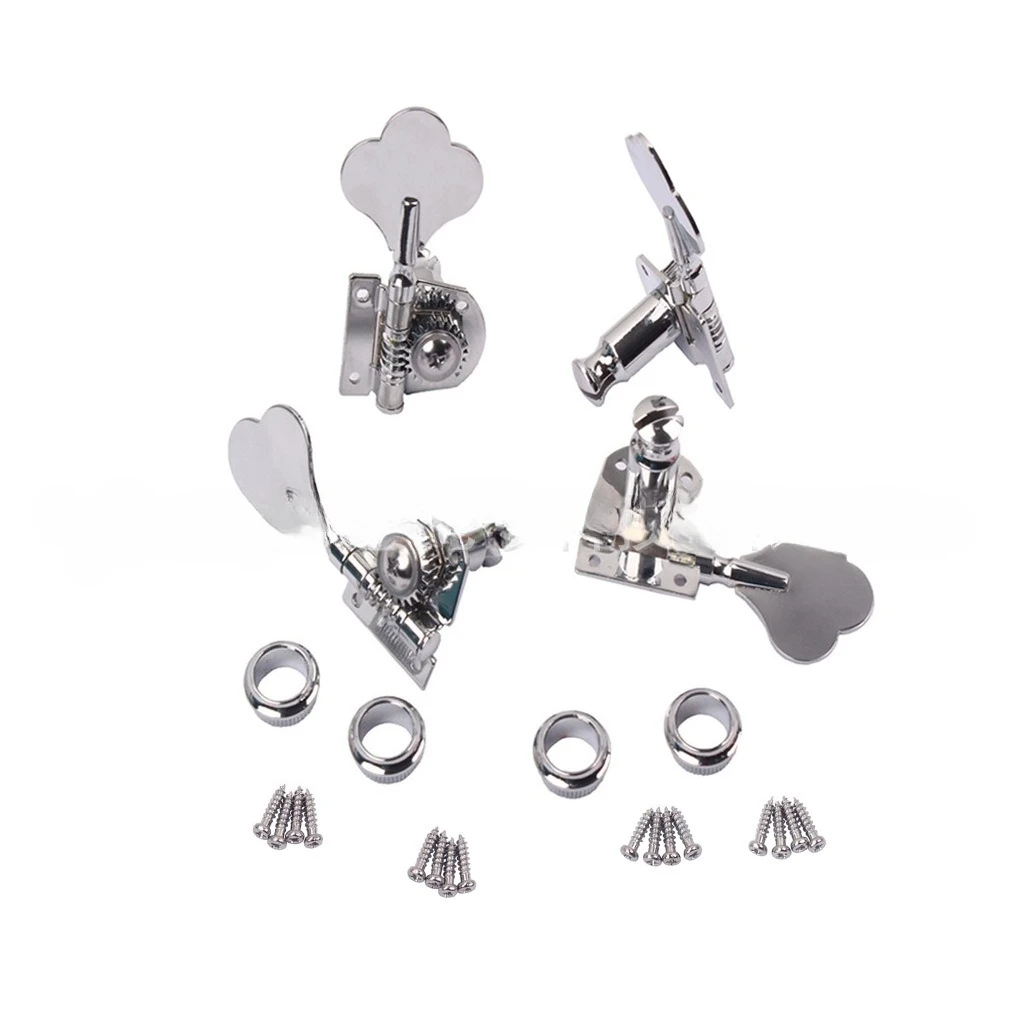 4R Bass Tuning Pegs Chrome Semi-Closed Machine Heads 4 String Bass Guitar Tuners Open Foot Tulip Shape Knob