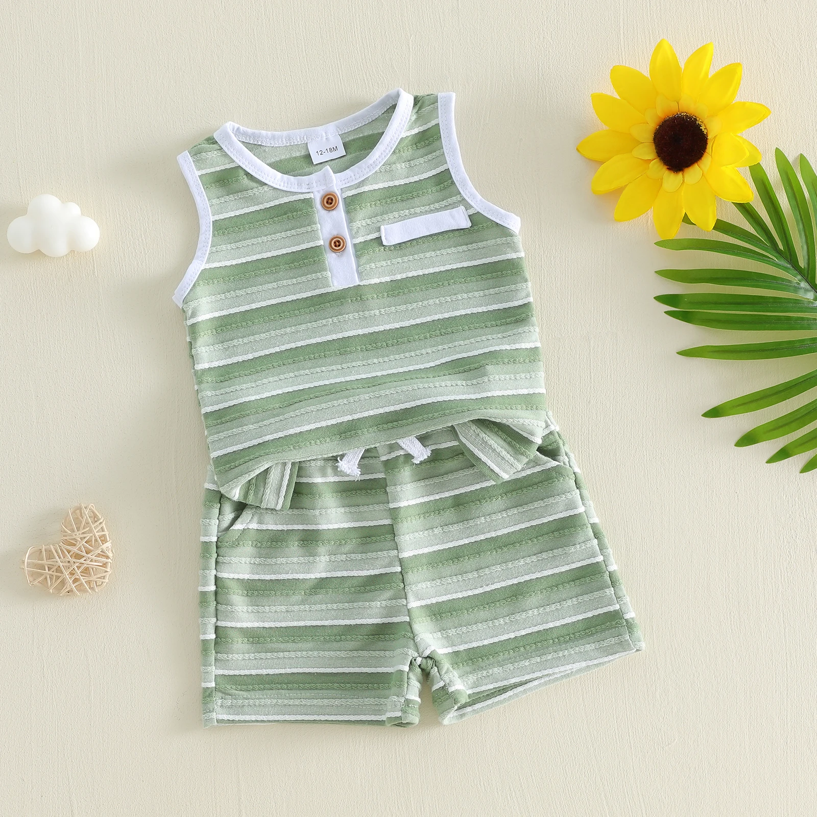 Boys Summer Shorts Sets Sleeveless O Neck Striped Tank Tops Drawstring Shorts 2 Pieces Boys Casual Outfits Set