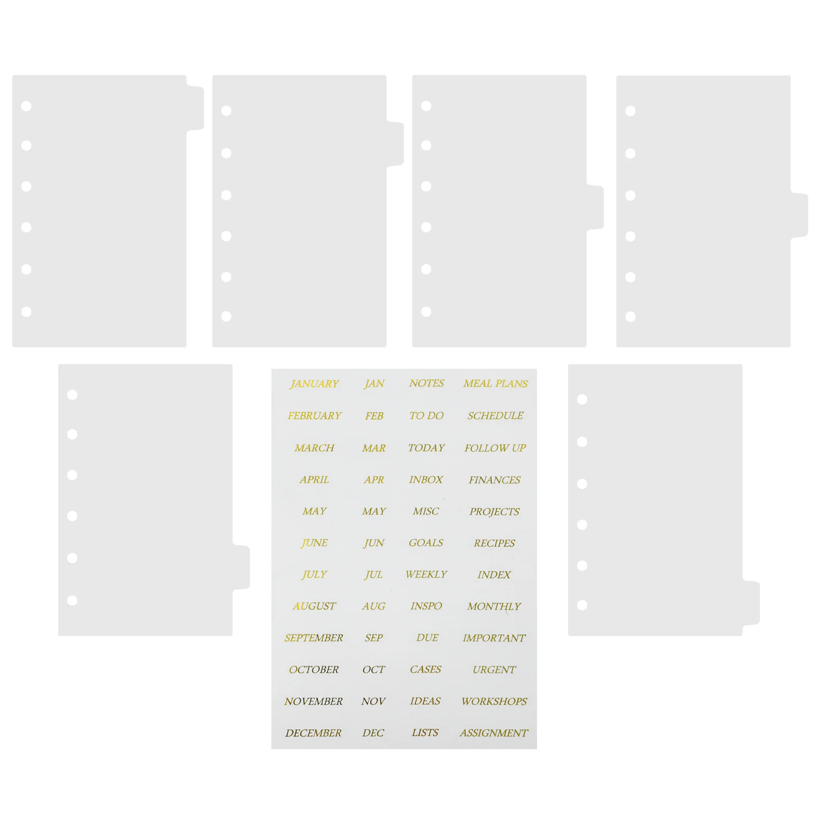 1 Juego de divisores para 6 anillos, divisores de página transparentes para cuadernos, planificadores, archivos, carpeta, pestañas organizadoras, divisor de Bloc de notas de hojas sueltas