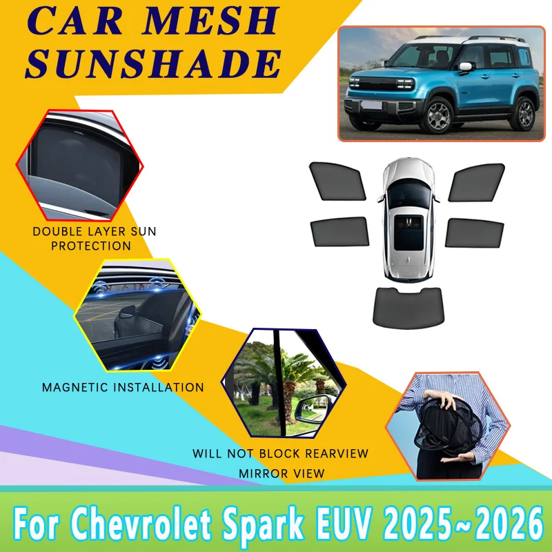 For Chevrolet Spark EUV Baojun Yep Plus 2025 2026 Mesh Visors Sunscreen Curtains Windshield Cover UV Protection Car Accessories