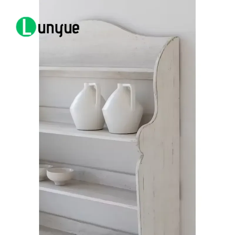 Classic Chic Antique White Recycled Pine Kitchen Display Cabinet Solid Wood Storage Cupboard for Living Room Home Furniture