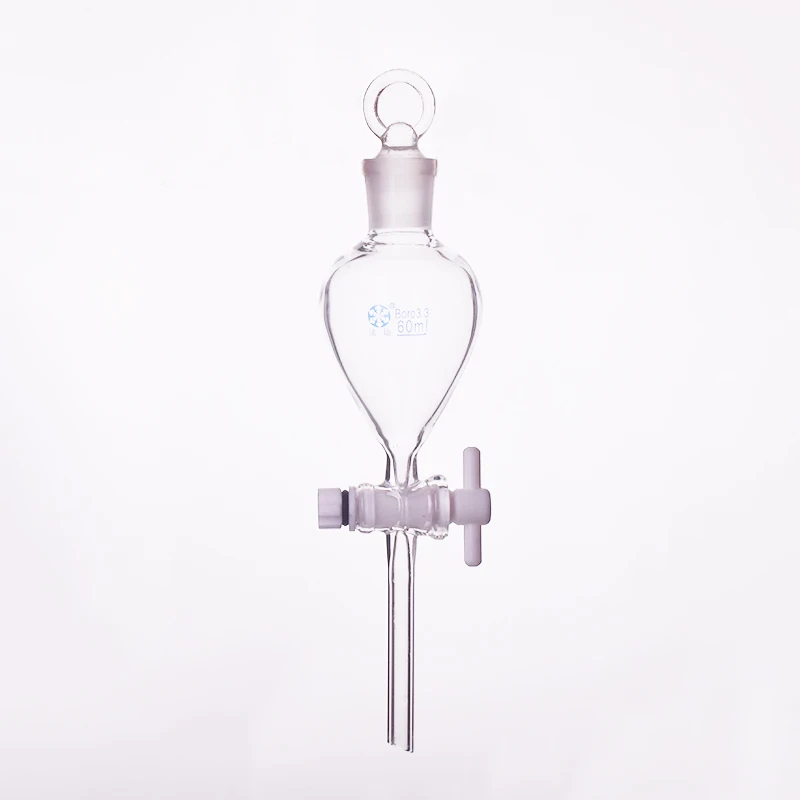 

Separatory funnel globe shape,with ground-in glass stopper,Capacity 60mL,Spherical separatory funnel,PTFE switch valve