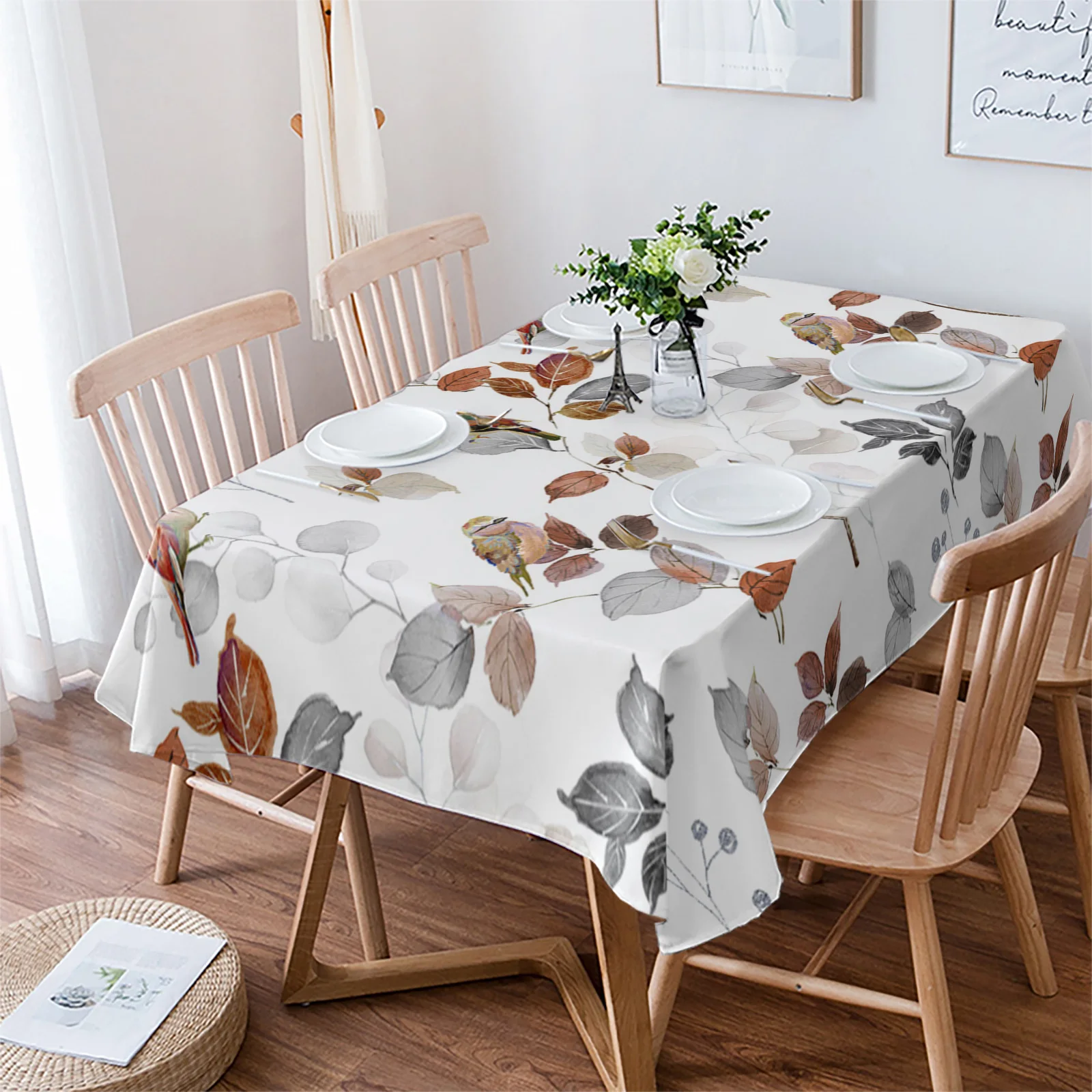 Leaf American Country Leaf Mockingbird Table Cloth Waterproof Dining Tablecloth Kitchen Decorative Party Table Cover