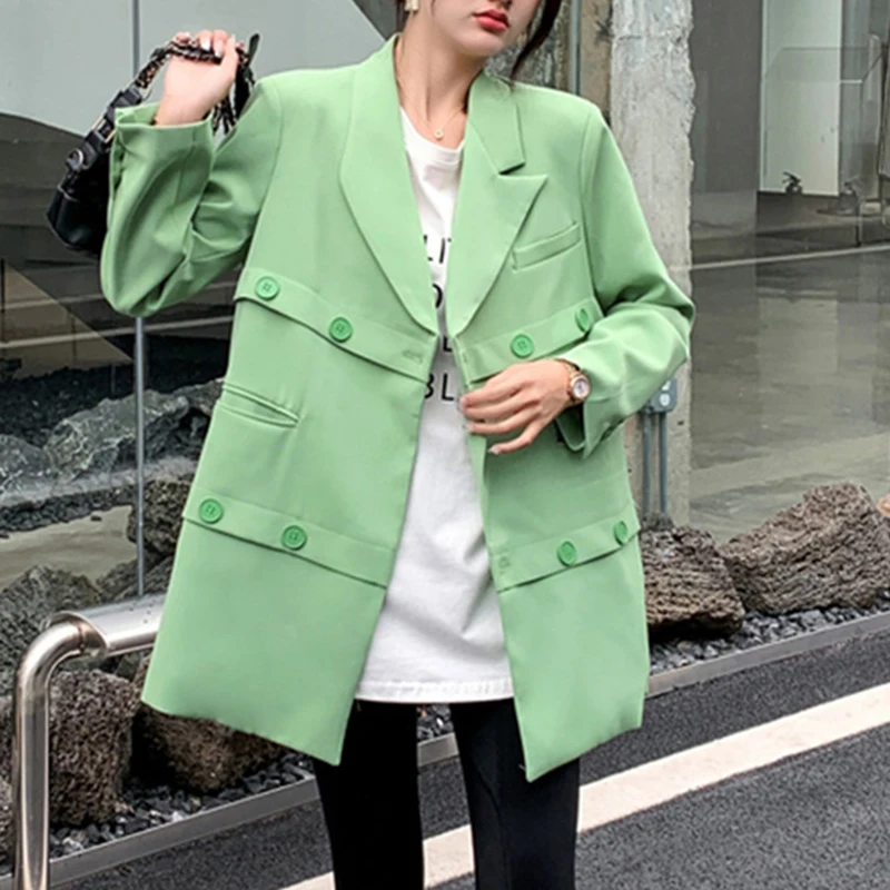 BPN Solid Minimalist Loose Blazers For Women Notched Collar Long Sleeve Spliced Single Breasted Elegant Blazer Female Style New