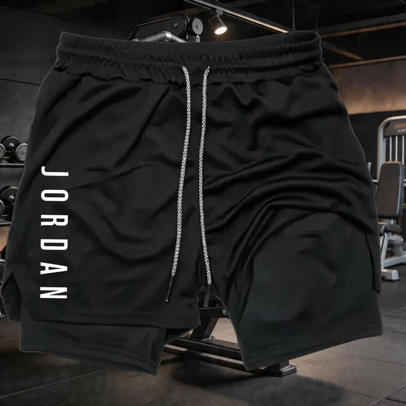 2026 Summer Hot Selling Men's Fitness Gym Training 2-in-1 Sports Fashion Quick Drying Fabric Slow Running Double Layer Shorts
