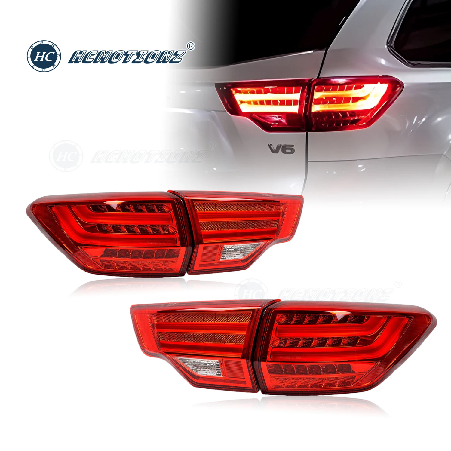 

Задние фонари HCMOTIONZ для Toyota Highlander Kluger 2014-2019, красные дневные ходовые огни, светодиодные задние фонари, система освещения