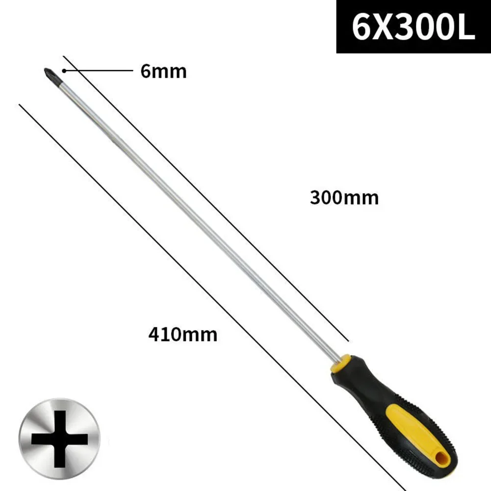 1pc 12Inch 300mm Extended Cross/Slotted Screwdriver Magnetic Screwdriver Nutdrivers With Rubber Handle Repairing Hand Tools