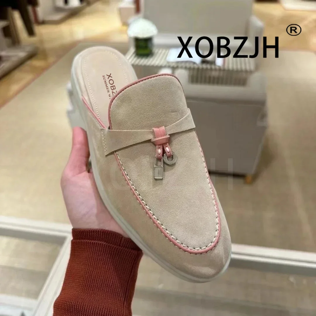 Slipper Schuhe für Frauen 2024 Sommer Walk Hausschuhe hochwertige bequeme klassische Leder und Stoff fühlen Sandalen Männer