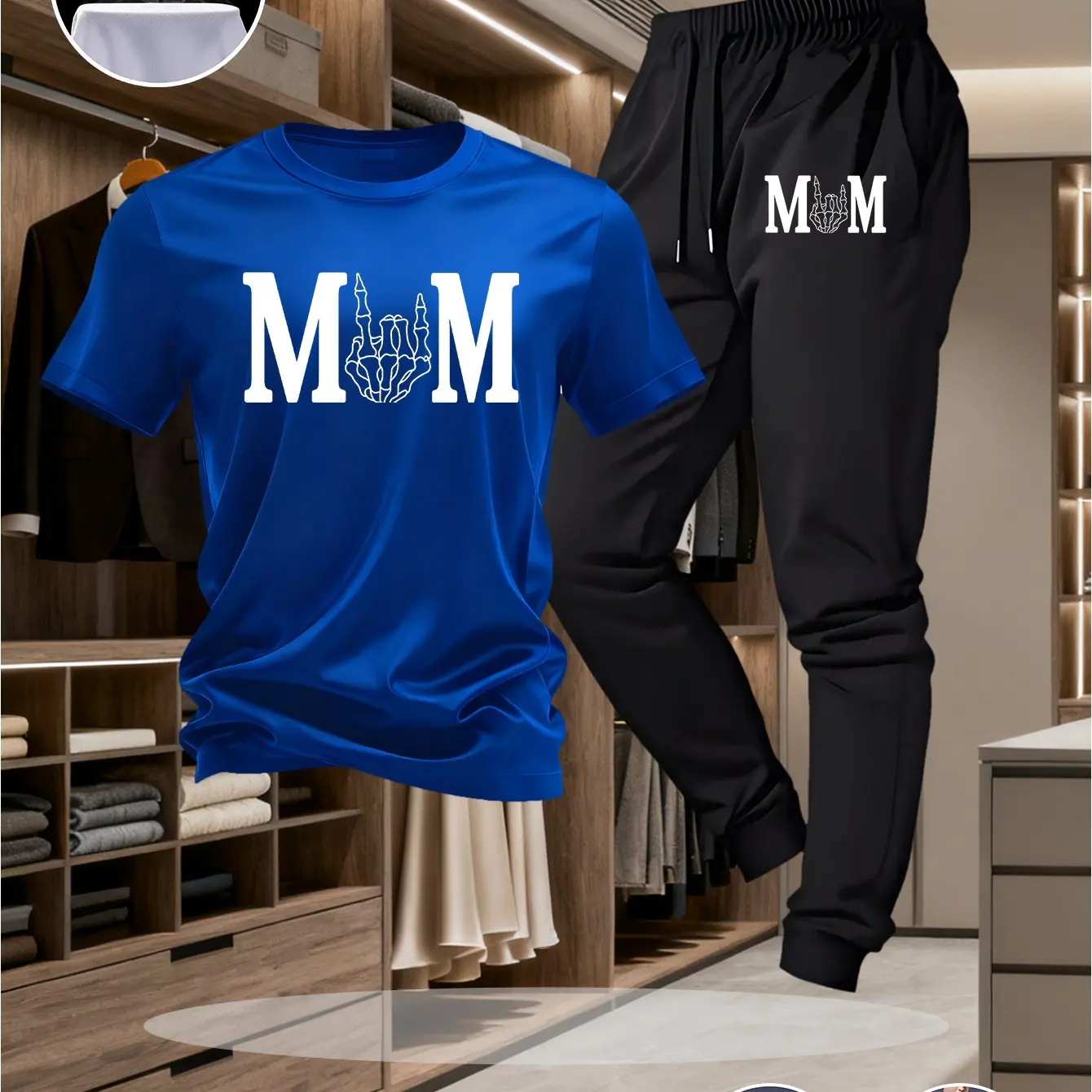 

【Street Cool Two-Piece Set】Cotton short-sleeved shirt + mixed-color bottom outfit Unique printed details Comfortable fit