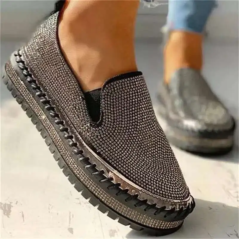 Women\'s Fashion Shoes 2024 Spring Flats Rhinestone Bling Sewing Platform Loafers Luxury Shoes Casual Comfortable Female Shoes