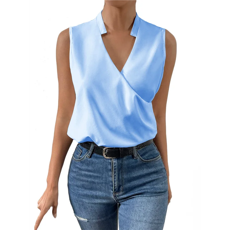 

AG-Womens Pleated Tank Tops V Neck Casual Sleeveless Blouses Summer Basic Vest Shirt