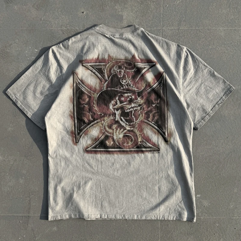 2026 West Coast Choppers Red Eye Skulls Spray Dyeing Grafik-T-Shirt für Herren und Damen, Schwarz, Schwerer Stoff, Hohe Qualität, Locker Sitzendes T-Shirt – Detail 7