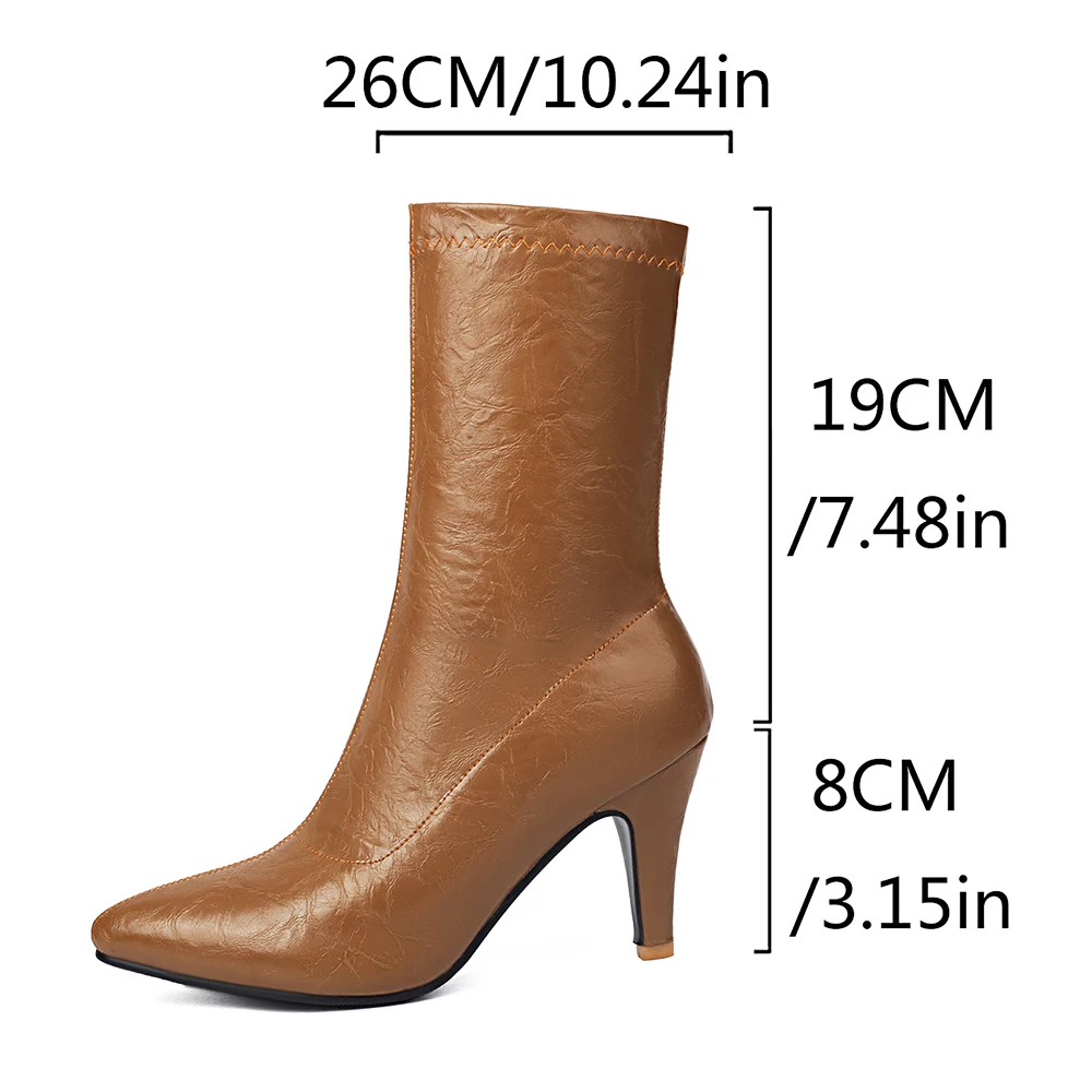 2024 Fashion Winter High Quality Soft PU Leather Socks Women Ankle Boots Street Style Pointed Toe Thin Heels Ladies Botines image 6