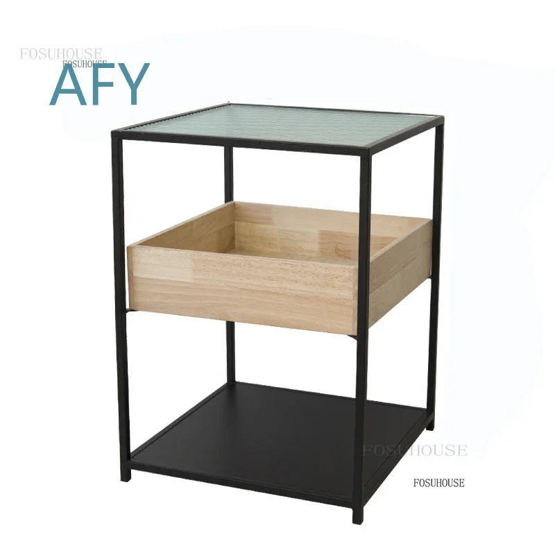 Creative Solid Wood Nightstand for Bedroom Nordic Mini Nightstand for Modern Minimalist Bedroom Furniture Glass Storage