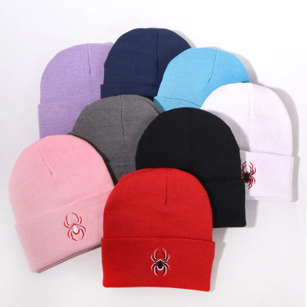 

Women's Winter Caps Personality Trend Spider Embroidery Pattern Warm Knitted Hats For Men Pop Cold Protection Hat