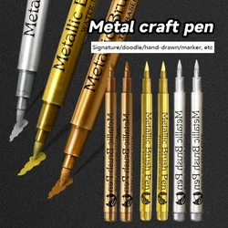 Rotuladores metálicos con pincel, rotulador de pintura de arte permanente dorado, plateado y cobre para manualidades, suministros de arte de tela para álbum de recortes, 1/3 Uds.