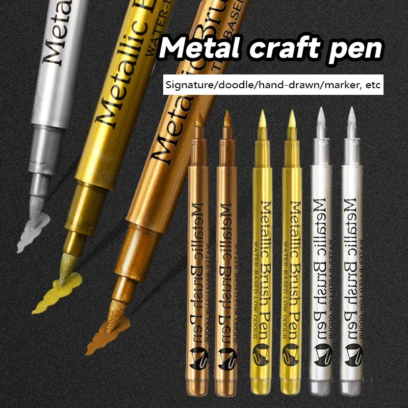 1/3Pcs Brush Metallic Marker Pens Gold Silver Copper Permanent Art Paint Marker Pen for Crafts Scrapbooking Fabric Art Supplies