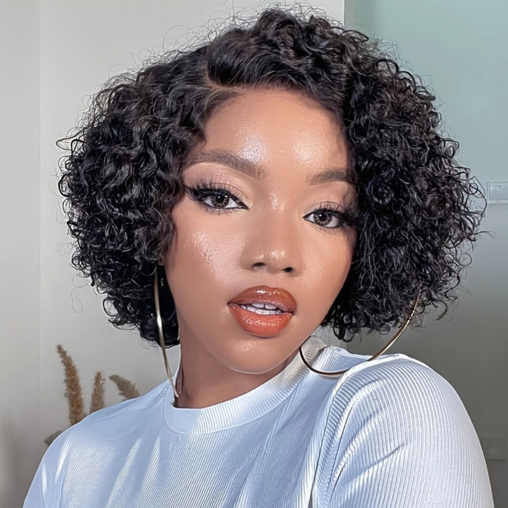 

13x4 Transparent Lace Frontal Wig Water Wave Curly Wave Human Hair Wig 150% Density 8Inch Brazilian Remy Human Hair Wig