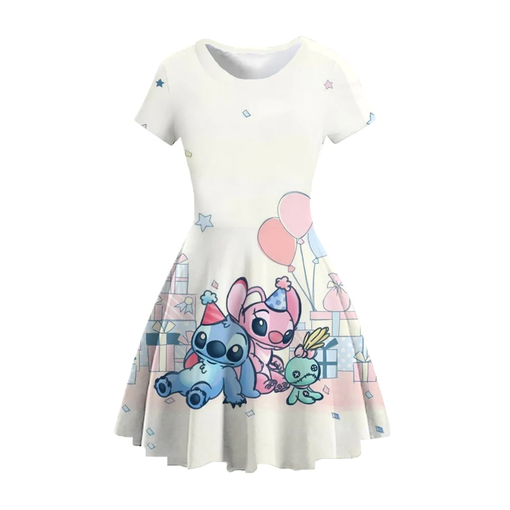 2024 Summer Fashion Cute Princess Dress 3D Printed Clothing Disney Sewn Children\'s Dress Round Neck Short Sleeve Princess Dress