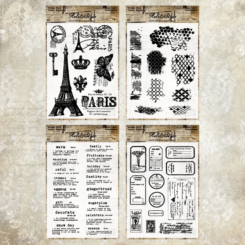 Retro Design Clear Stamps for Scrapbooking, Rubber Stamp, Craft Supplies, Card Making, Kids Gifts, Handmade DIY Decoration, New