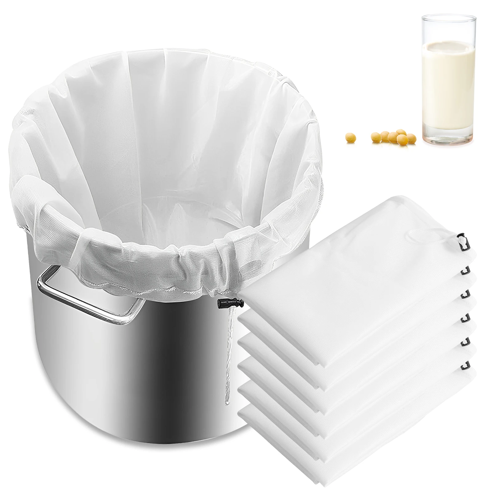 6Pcs Beer Homebrew Filter Bag for Brewing Reusable Kitchen Food Filter Bags Strainer Fine Mesh Bag for Beer  Milk Juice Filter