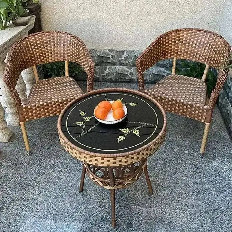 

Balcony Furniture Sets Outdoor Tea Garden Table and Chair PE Rattan Chair Three-piece Set Courtyard Leisure Outdoor Furniture C
