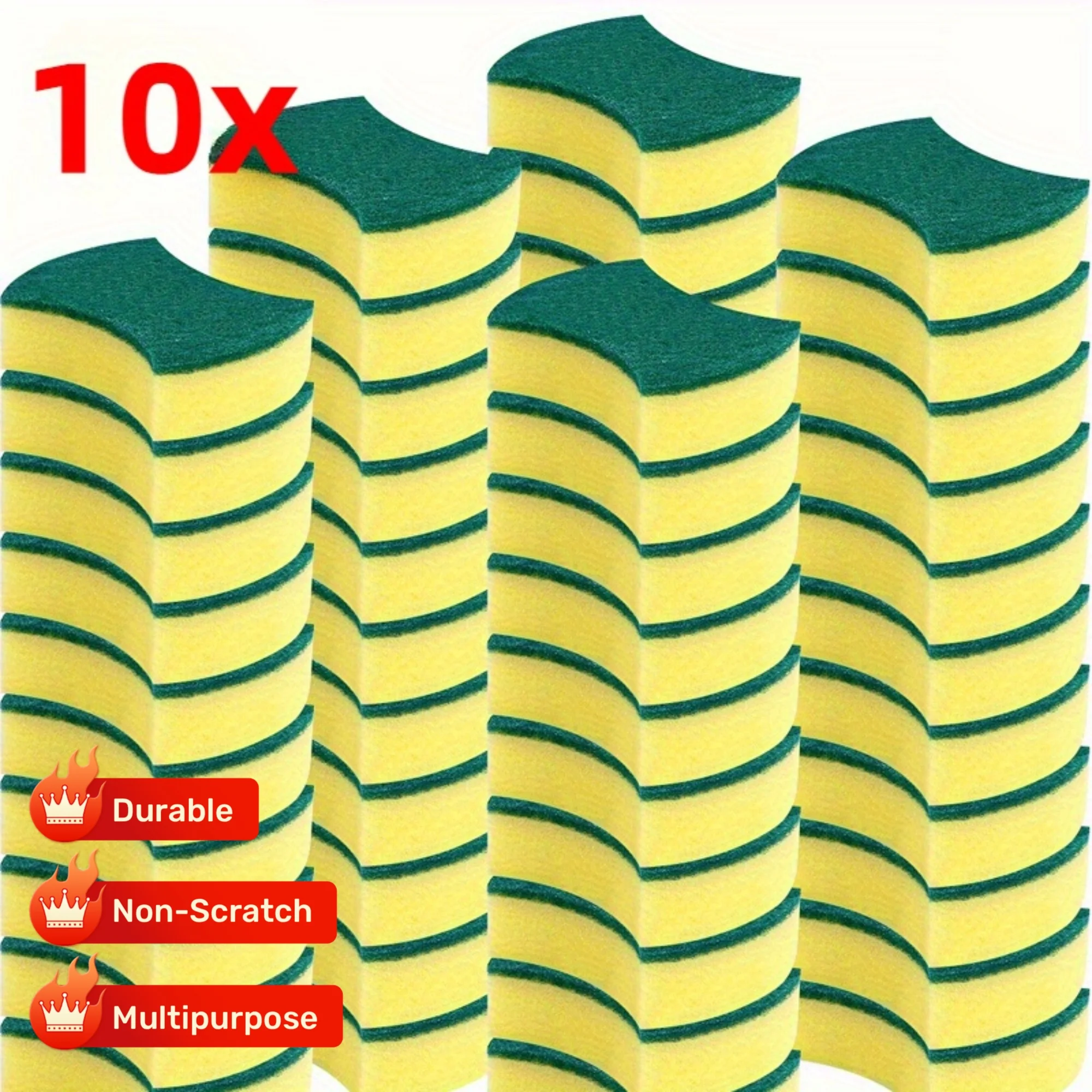 10PCS Multi-Purpose Cleaning Sponges Double-Sided Scrub Pads Durable Kitchen Bathroom School Use