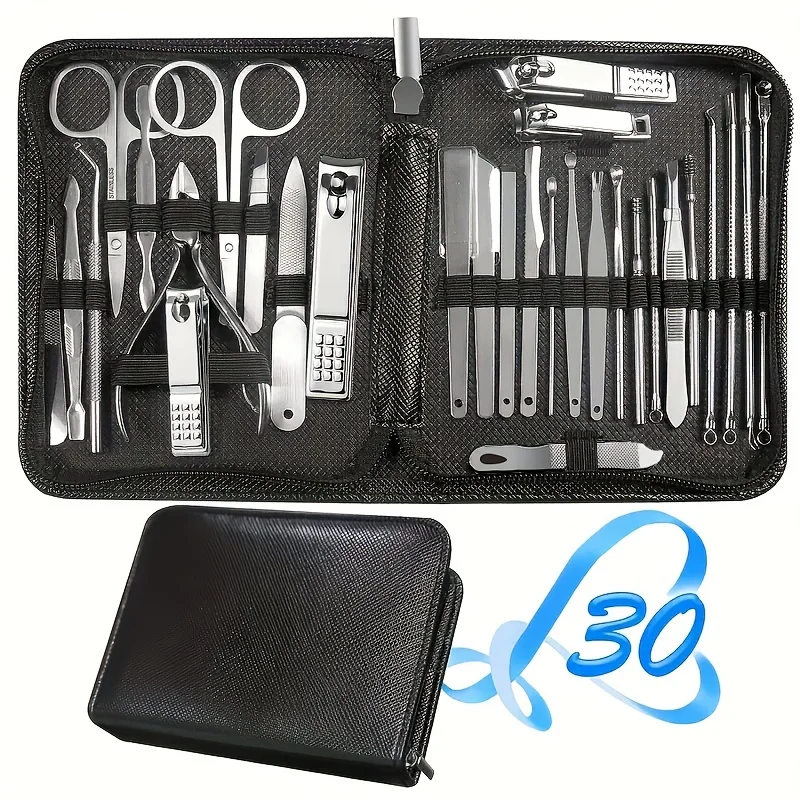 

30 pcs Nail Clippers Manicure Tool Set, With Portable Travel Case, Cuticle Nippers And Cutter Kit, Professional Nail Clippers P