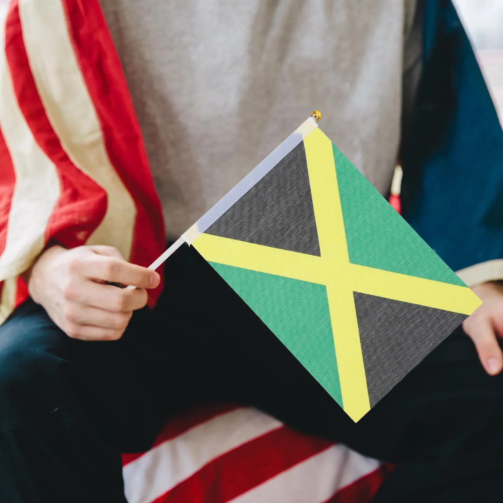 100Pcs Mini Handheld Jamaica Flags Small Jamaican Flags on Stick Party Decorations Sports Concert Celebrations