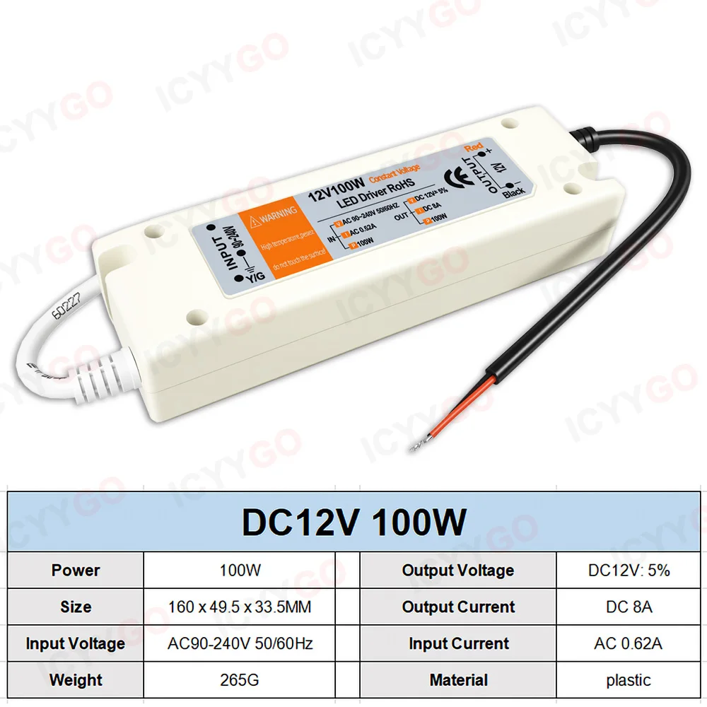 DC12V LED Driver AC 110V/220V to DC 12V Power Supply Suitable For 18W 28W 48W 72W And 100W LED Strips LED Driver Transformer