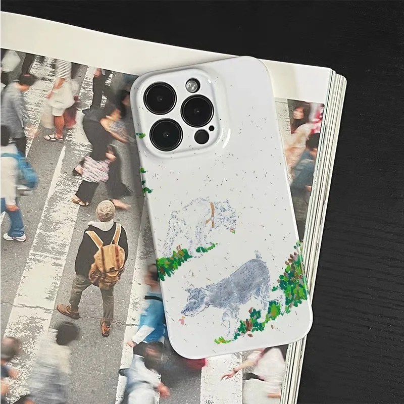 INS مجردة الكرتون من اثنين من الجراء آيفون 16E 15 14 13 برو ماكس 12 ميني 11 برو 16 زائد XR غطاء رقيقة جدا للصدمات #3