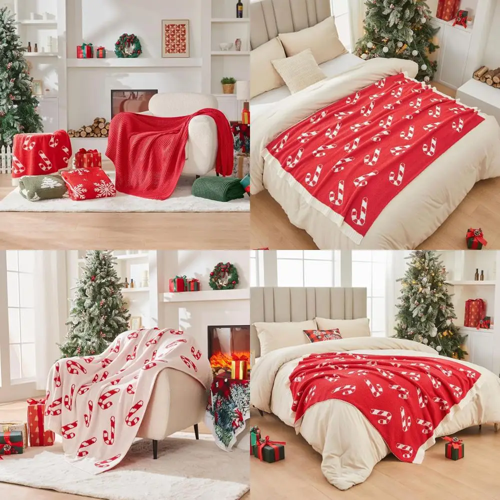 

Cozy Christmas Candy Cane Blanket, Soft Red Plush Throw, Reversible Festive Decor for Home, 60x80