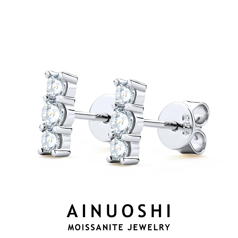 

AINUOSHI стерлингового серебра 925 пробы, серьги-гвоздики с тремя камнями, круглые серьги 3,0 мм и 2,5 мм, серьги с муассанитом для женщин, классические ювелирные изделия