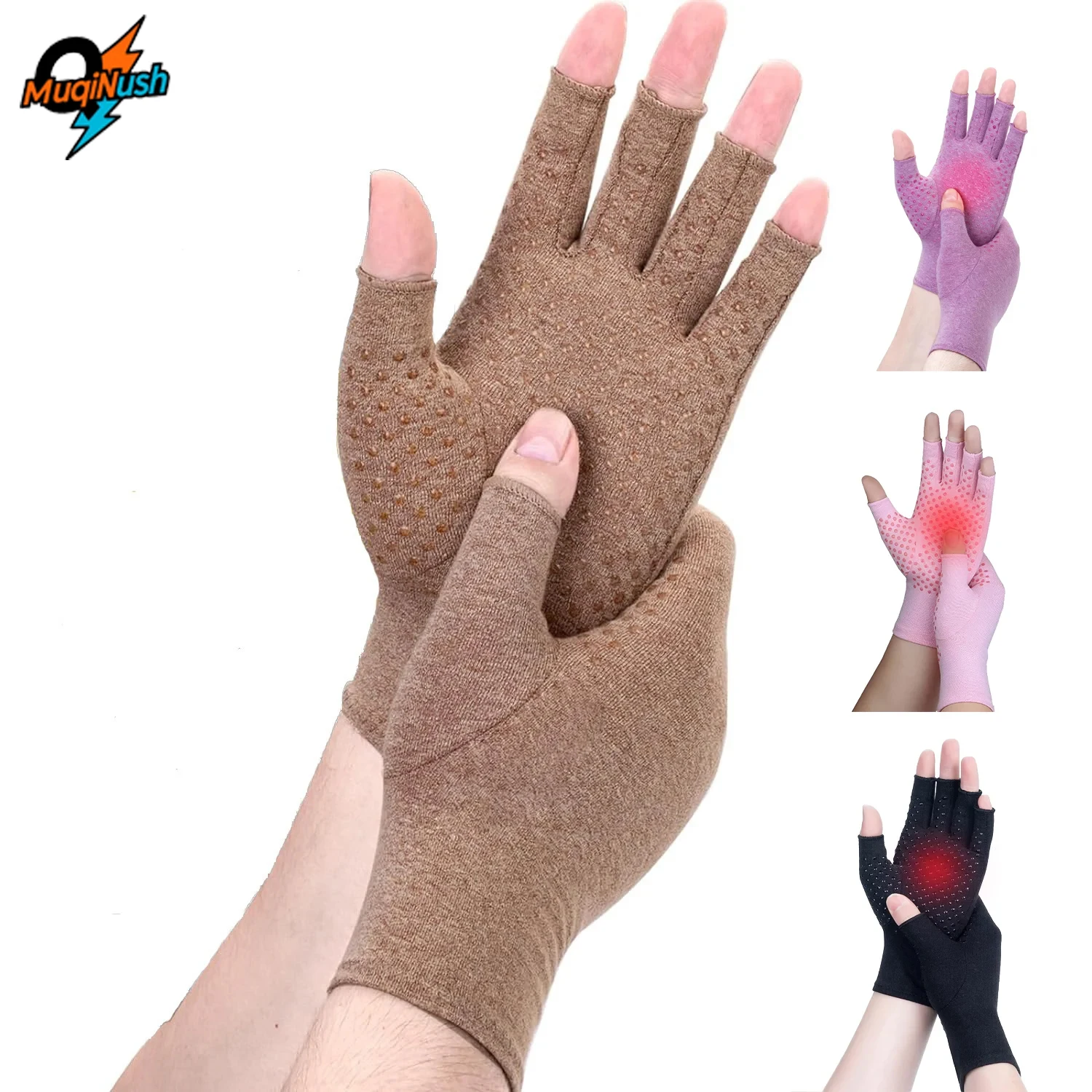 

MuqiNush 1 Pair Half Finger Compression Gloves Paired With Anti Slip Pressure Daily Work Sports Suitable For Men And Women