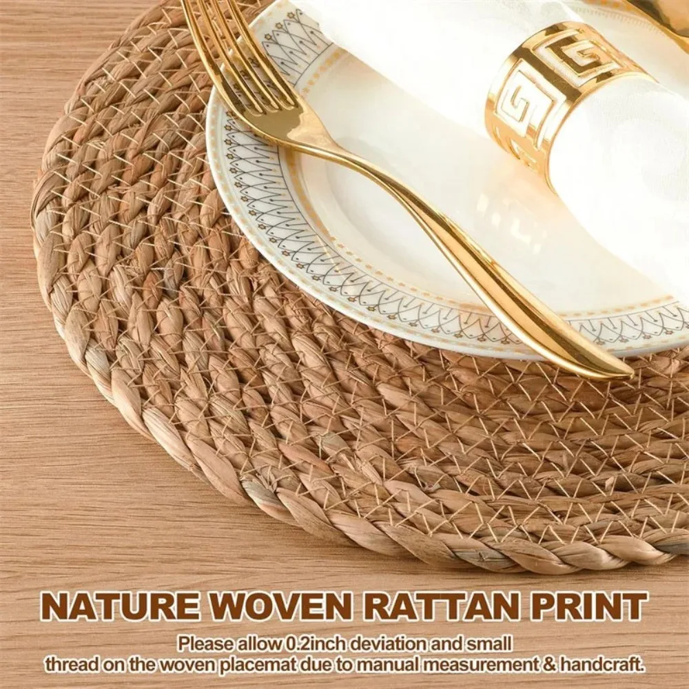 Round Handwoven Rattan Placemats Non-Slip Heat Resistant Natural Woven Table Mats Heat Insulation Mats Dining Table