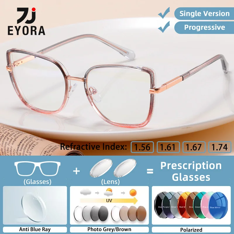 

EYORA Fashion Gradient Full Frame Reading Glasses Myopia Eyewear Hyperopia Anti Blue Light Progressive Photochromic Eyewear Lens