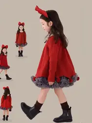 2-10Years Toddler Kids Knitted Sweaters for Girls Cute New Year Party Clothing Children Red Loose Sweater Tops 3 4 5 6 7 8 9