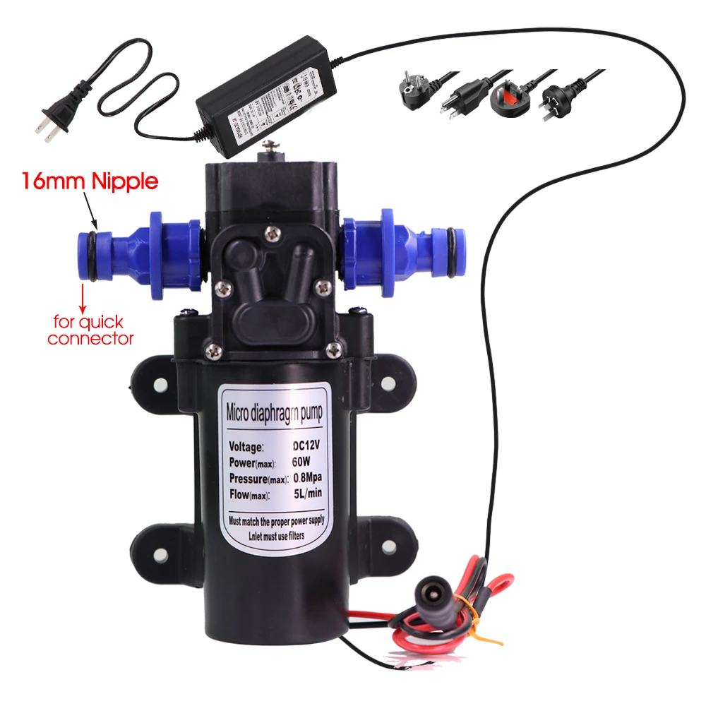 45-100W Boosting Pressure Diaphragm Pumps W/ 16mm Nipple Power Supply 110-240V for Home Gardening Hose Irrigation Car Washing