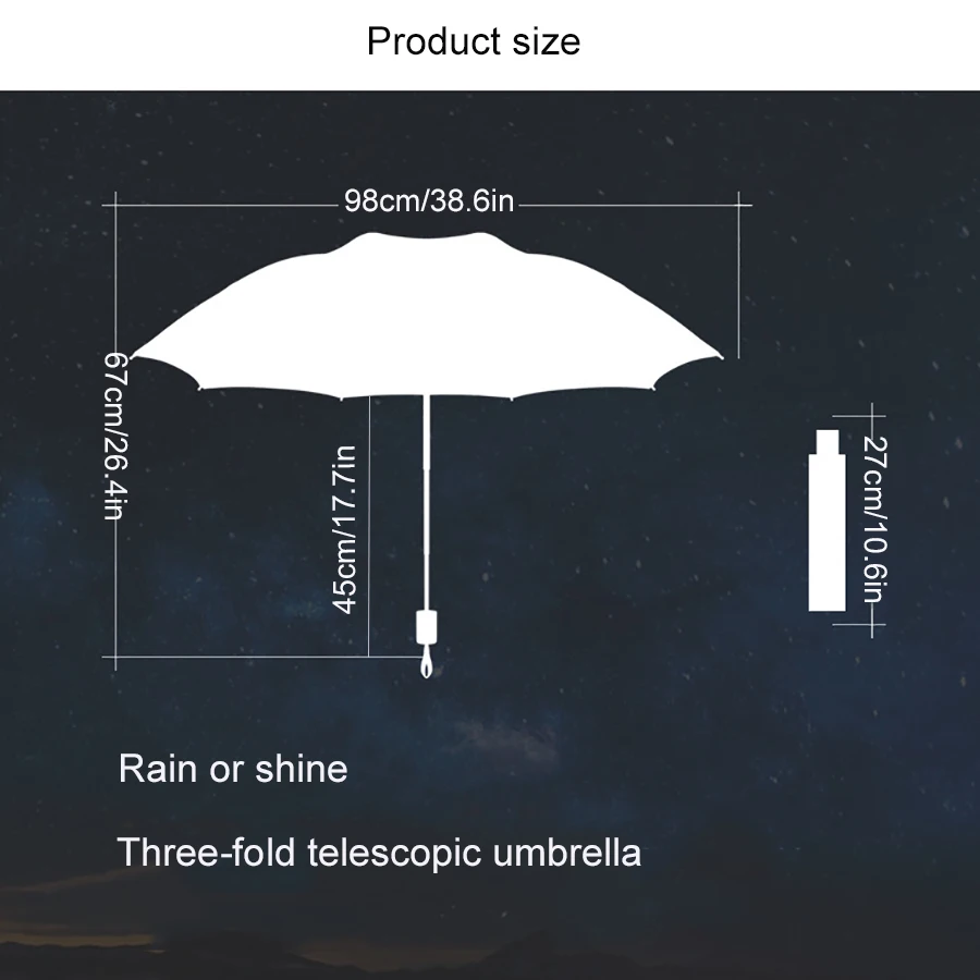 Foldable Inner Printed Small Black Umbrella, Sunny And Rainy Dual-use UV Protection Umbrella, Lightweight Sturdy Travel Manual U