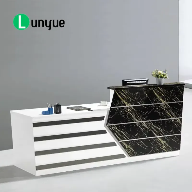 Modern Durable Eco Friendly White Wood Reception Desk Customizable Commercial Counter for Hotel Office Building Shopping Mall