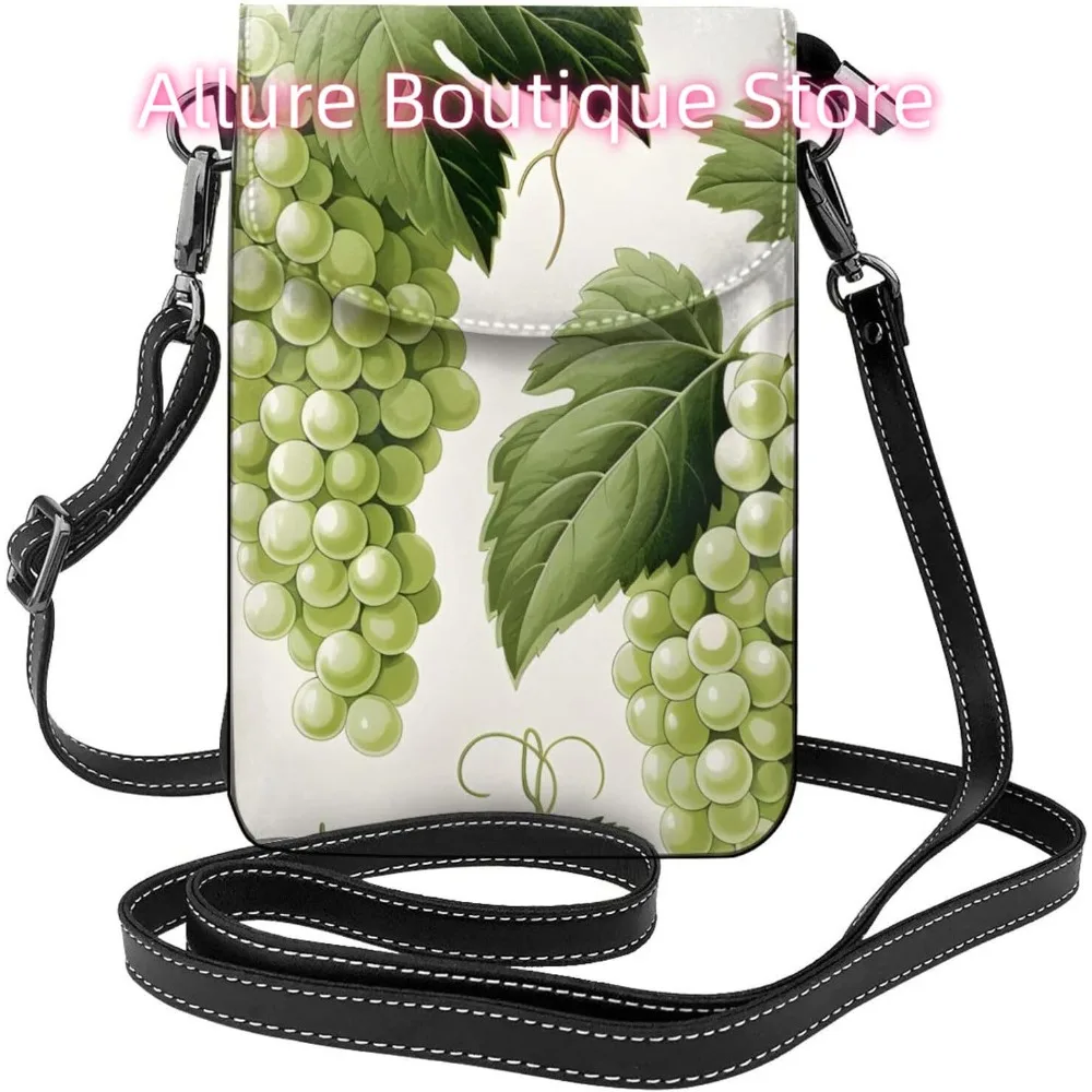 

Green Grapes Crossbody Bag for Women PU Leather Small Travel Cell Phone Pouch Lightweight Mini Phone Purse Wallet Cross Body Sho