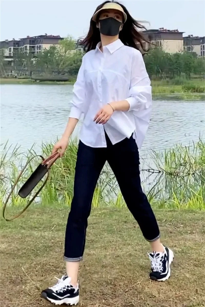 

Elegant Loose Long Sleeve White Shirt Women's Top Spring Autumn Summer Fashionable Slimming High-End Feeling New Arrival
