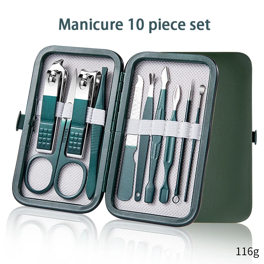 Ourineriner-7/10/12/18 pcs, manicure set, cortadores de unhas, profissional, aço inoxidável, ferramentas de cuidado do prego, com couro, para homem e mulher