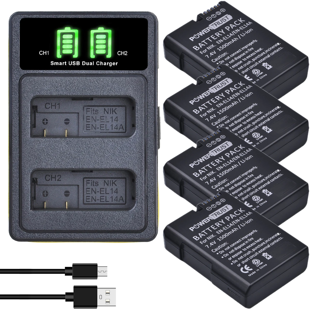 1500mAh EN-EL14 EN EL14 EN-EL14a Battery + LCD Dual Charger for Nikon P7800,P7100,D3400,D5500,D5300,D5200,D3200,D3300,MH-24